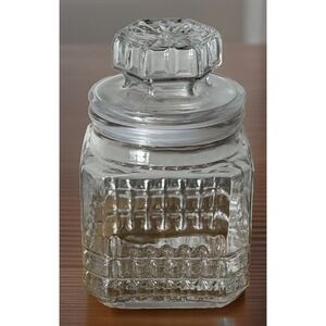 Koeze Clear Glass Jar Apothecary Square Canister Lid Storage Waffle/Diamond Patt